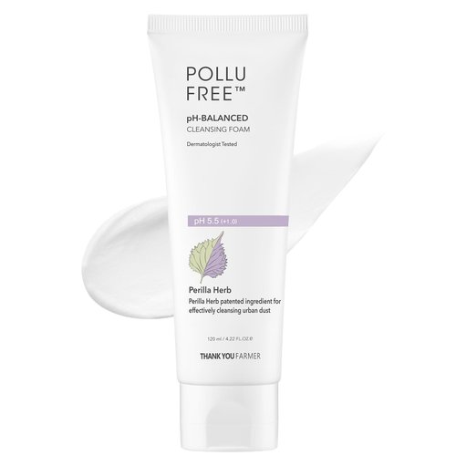 THANKYOU FARMER Pollufree pH-Balanced Cleansing Foam - Korean Face Wash for Sensitive Skin, Hyalu...