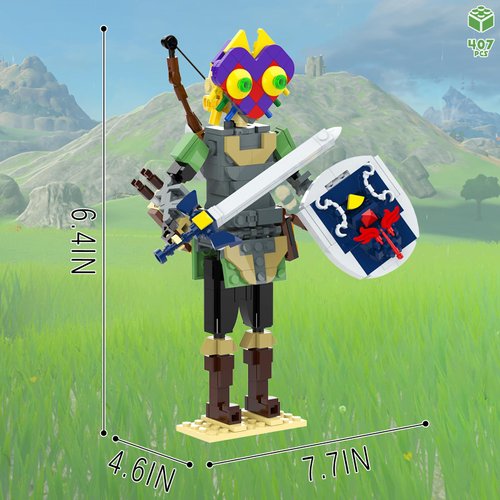 Nubee BOTW Link Building Set, Majora's Mask Link Action Figures Holding Master Sword and Hylian Shield, TOTK Adventure Game Collection Birthday Gift for Boys Girls Game Fans (407Pcs)