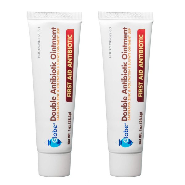 (2 Pack) Globe First Aid Antibiotic Ointment (1oz) with Bacitracin Zinc & Polymyxin B Sulfate, Double Antibiotic Ointment for Infection Protection & Wound Care, Neomycin-Free