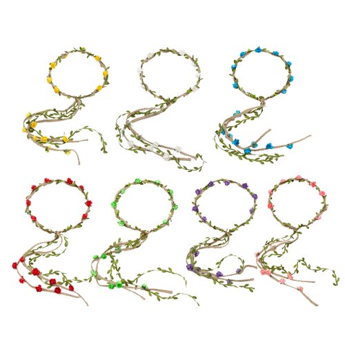 FUGZAUD 7 Pack Paper Flower Crown Floral Headband Wreath Garland Bohemian Style Wedding Bride Bridal Headwear Party Festivals Hair Accessories Mixed Color (With Rope)