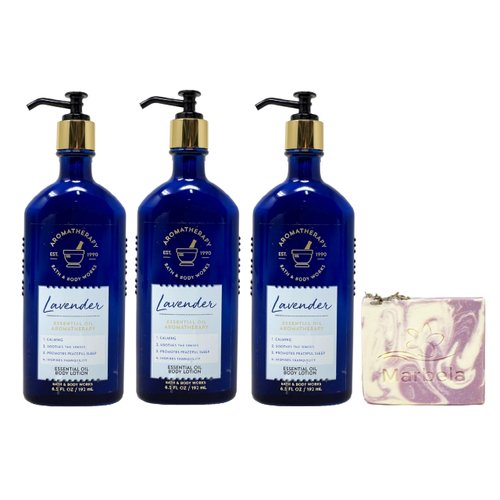 Bath & Body Works Aromatherapy Lavender 3 Pack Body Lotion Set with a Lavender Dream Bar Soap - Full Size