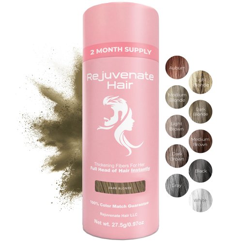 REJUVENATE Hair Fibers for Thinning Hair (Dark Blonde), Undetectable Hair Powder for Women & 100% Natural Hair Building Fibers - Conceals Hair Loss - Bald Spot Cover Up Hair Powder, 2 Month Supply