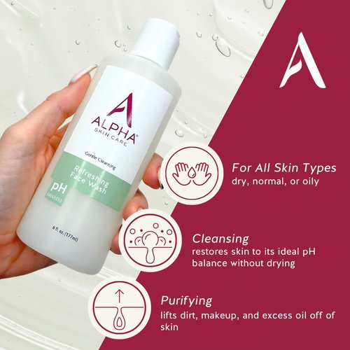 Alpha Skin Care Refreshing Face Wash | Anti-Aging Formula | Citric Hydroxy Acid (AHA) | Gently Cleanses, Purifies, Tones & Restores Ideal PH | For All Skin Types | 6 Fl Oz (2 Pack)