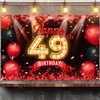 Happy 49th Birthday Banner Backdrop Red and Black 49 Years Old Background Bday Decorations for Women Men Photography Party Supplies Glitter