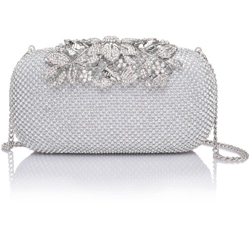 ILILAC Crystal Evening Bag Rhinestone Bride and Bridesmaid Wedding Prom Party Formal Clutch Purses for Women Evening (Silver)