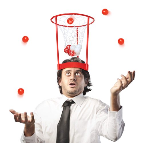 Novelty Place Head Hoop Basketball Party Game Set for Kids & Adults - 2 Adjustable Basketball Headband with 20 Balls - Red & White