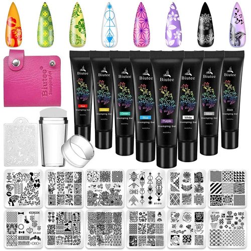 Biutee Nail Stamping Plates Set 12pcs Templates 8 Colors Nail Stamping Polish Gel Nail Stamper Sc...