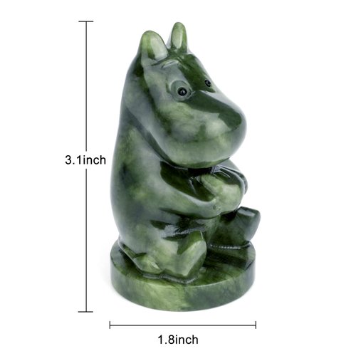 gemshan Hippo Statue Hand Carved Art Natural GreenJade Animal Figurine for Home Office Decoration with Luck