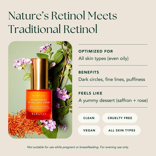 RANAVAT Brightening Retinol Eye Cream - Anti Aging Eye Cream and Dark Circle Corrector to Help Target Fine Lines - Enriched with Micro-Encapsulated Retinol, Bakuchi Seed, & Saffron (0.5 oz)