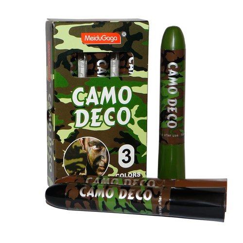 MeiduGaga Camo Face Paint Sticks 3 Colors Green Black Brown for Hunting Outdoor Sports SFX Makeup Football Party, Camouflage Hunting Face Painting, Easy to Color and Wash