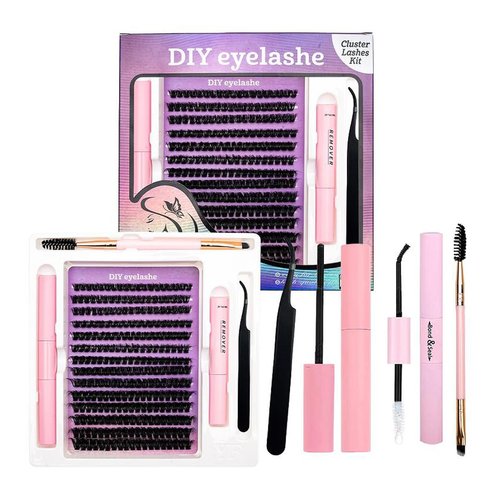 HBZGTLAD New DIY Lash Extension Kit 266pcs Individual Lashes Cluster 9-16mm Mix 40D 50D 60D 80D with Lash Bond and Seal and Remover Lash (zi 80D100D kit)