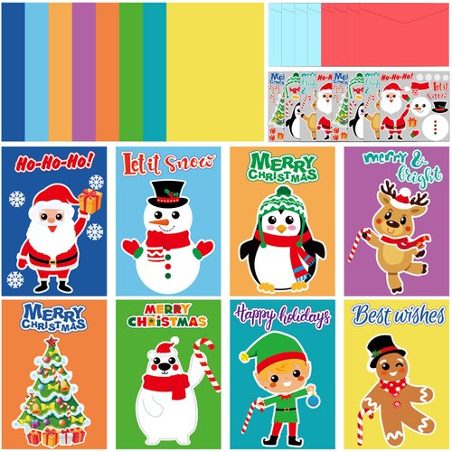 Qyeahkj 32pcs Christmas Card Making Crafts Kits for Kids, DIY Paper Greeting Card Envelopes Handmade Craft for Girls Boys Families Home Classroom Indoor Art Game Activities Favors