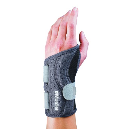 MUELLER Sports Medicine Adjust-to-Fit Contoured Wrist Brace, For Men and Women, Gray/Black, Right Hand, One Size