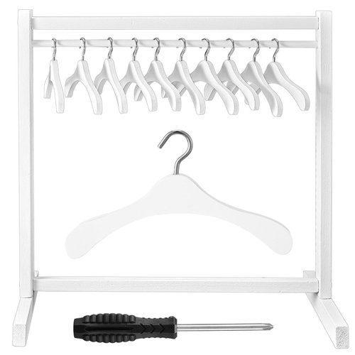 Civaner Doll Garment Rack with Wooden Dolls Clothes Hanger for 18 Inch Girl Doll Clothes Mini Doll Clothes Hangers Doll Wardrobe Furniture Accessories for Dollhouse Baby Shower Supplies(White)