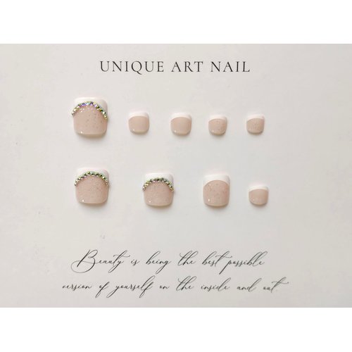 Press on Toenails Rhinestone Fake Toenails French Tip Full Cover Acrylic Toenails Glue on Toenails with Glitter Designs White Nail Tips Glossy Pink False Toenails Toe Nails for Women Girls
