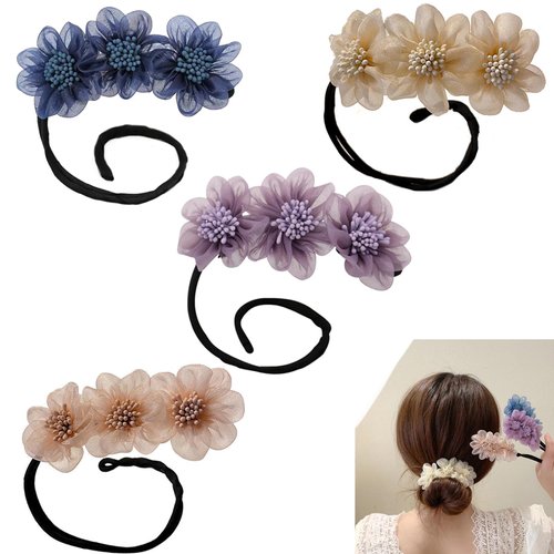 Hair Bun Flower Hair Styling Magic Donut Bun Maker Round Deft Bun Fashion Lazy Hair Curler Elegant Hair Clips for Women Girls DIY Hair Style Accessories (4 Pcs)