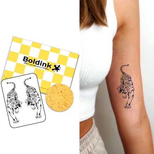 Boldink Temporary Tattoos, semi permanent tattoos, 15-day long lasting tattoo sticker, waterproof and anti-reflective, unique design（Tiger）
