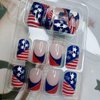 24Pcs USA Flags Independence Day Press on Nails Short Square French Tips Fake Nails with Glitter Five-Pointed Star Design Acrylic Glue on Nails Reusable Stick on Nails for Women DIY Manicure
