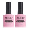 AIMEILI Hema Free Rubber Base Gel Polish and No Wipe Top Coat Kit Set Soak Off U V LED Clear Gel Nail Polish