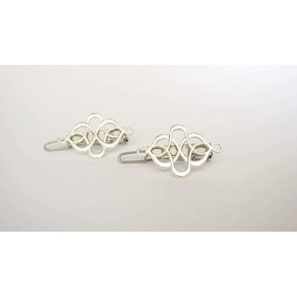 Generic 2 small silver metal viking celtic hair barrette clip for fine thin hair