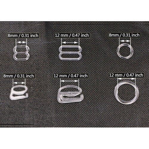 Tupalizy 240PCS Clear Bra Strap Hooks for Sewing Bikini Halter Swimsuit Tops Lingerie Rings Nylon Bathing Suit Clips Clasp Adjustment Sliders for Gater Nightgowns Slip Dress, 3 Styles, 8mm and 12mm