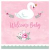 "Welcome Baby" Girl Baby Shower, Swan Beverage Napkins, 5" x 5", 16 Ct.