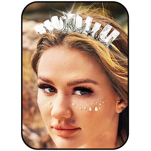 Formery Star White Quartz Headband Silver Crescent Moon Natural Stone Crown Hairband Halloween Cosplay Wedding Crystal Tiara Headpiece for Women