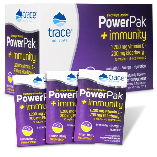 Trace Minerals | Power Pak Electrolyte + Immunity Boost Drink Packets | 1200 mg Vitamin C, Elderb...