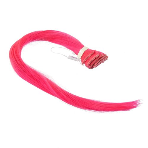 SWACC 12 Pcs Straight One Color Party Highlights Clip on in Hair Extensions Colored Hair Streak Synthetic Hairpieces (Neon Pink)