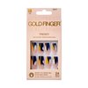 GoldFinger Trendy False Nails Kit, Long Squre Design Nail, Bold Neutral Blue Overlay Effect Print, Ready to Wear Gel & Manicure Stick included, Long-Lasting Convenient & Easy to Apply