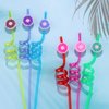 24Pcs Donut Party Straws for Donut Party Favors, Donut Themed Party Reusable Straws for Kids Donut Party Supplies