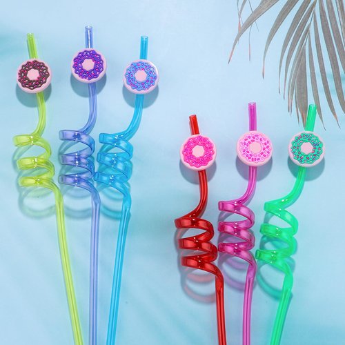 24Pcs Donut Party Straws for Donut Party Favors, Donut Themed Party Reusable Straws for Kids Donut Party Supplies