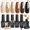 Beetles Gel Nail Polish Kit 6 Colors Glitter Gold Chocolate Brown Neutral Beige Khaki Roasted Chestnuts Collection Uv Gel Nail Art Design Holiday Gift for Women Girls
