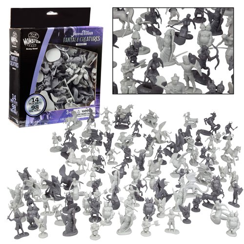 Monster Fantasy Creature Mini Action Figure Playset - 98pcs Toy Miniatures w 14 Unique Designs - Dragons, Wizards, Orcs, & More- XL 1/32 Scale Compatible with Dungeons and Dragons and Other RPG Games