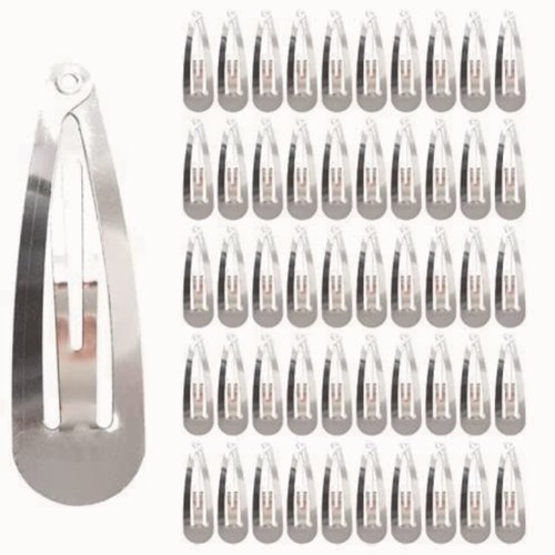 Alef Judaica Anti-rust Metal Snap Hair Clips for Women | Non Slip Metal Barrettes for Girls | Reusable Classic Snap Barrettes for All Hair Types | 4.9 cm Hair Accessories, Silver, 50 pcs