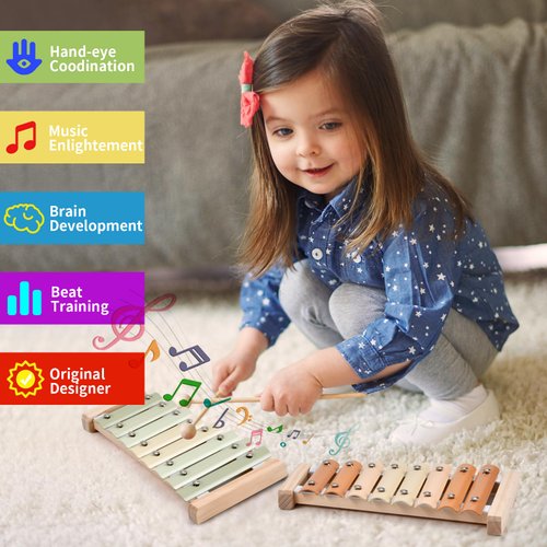 Ehome Xylophone, Baby Musical Instruments Montessori Wooden Toys for Toddlers 1-3, Aesthetic Musical Toys with Modern Boho Xylophone for Kids Baby Preschool Educational Birthday Gifts