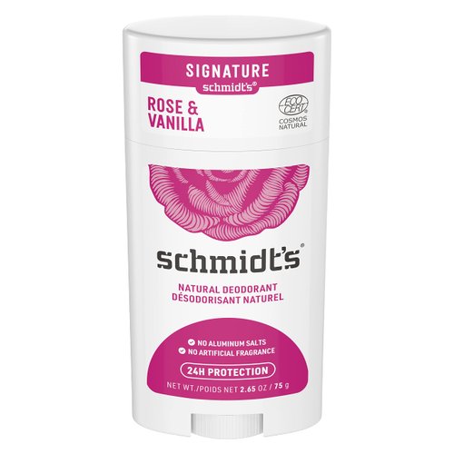 Schmidt's Aluminum Free Natural Deodorant for Women and Men, Rose and Vanilla with 24 Hour Odor Protection, Certified Natural, Vegan, Cruelty Free, 2.65 oz