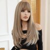 PATTNIUM Long Blonde Wig with Bangs Ash Blonde Long Wigs for Women Long Straight Mixed Blonde Wig Heat Resistant Synthetic Wigs for Daily Party