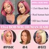 Valiilo Bob Wig Human Hair Glueless Burgundy 13x4 HD Lace Front Wigs Human Hair Pre Plucked 180% Density Straight Lace Front Bob Wig 8 Inch