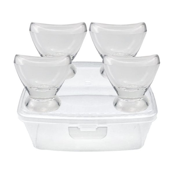 Boyizupha 4 Pcs Transparent Glass Eye Wash Cup for Eye Rinse,Cleansing with Storage Container,Set of 4