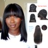 X-TRESS Black Wig with Bangs Human Hair,16Inch Straight Wigs with Bang Wear and Go Glueless Wig for Women,Full Machine Made No Lace Front Wigs 100% Human Hair Bang Wigs(16Inch)