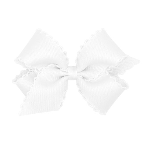 Wee Ones Girls' Classic Grosgrain Moonstitch Edge Hair Bow on a WeeStay Hair Clip, Medium, White