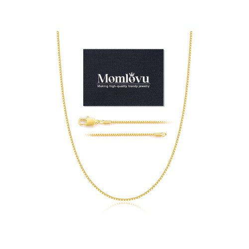 Momlovu 18K Over Gold Chain Necklace for Women Girls, 1MM Box Chain Necklaces Gold Chain for Women Thin & Sturdy Women's Chain Necklaces, 16 Inch