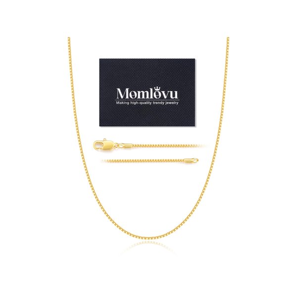 Momlovu 18K Over Gold Chain Necklace for Women Girls, 1MM Box Chain Necklaces Gold Chain for Women Thin & Sturdy Women's Chain Necklaces, 16 Inch