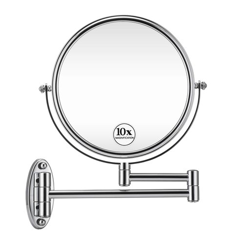 GloRiastar 10X Wall Mounted Makeup Mirror - Double Sided Magnifying Makeup Mirror for Bathroom, 8 Inch Extension Polished Chrome Finished Mirror