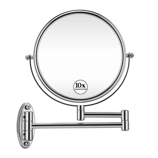 GloRiastar 10X Wall Mounted Makeup Mirror - Double Sided Magnifying Makeup Mirror for Bathroom, 8 Inch Extension Polished Chrome Finished Mirror