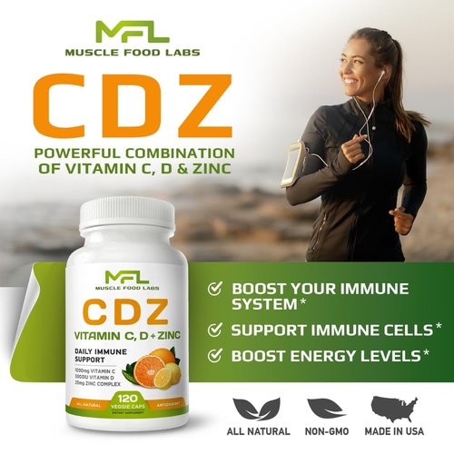 MFL C D Z | Vitamin C, 1000mg | Vitamin D3, | Zinc, | Non-GMO & Gluten Free | Veggie Caps | 120 Servings | Vegan Friendly