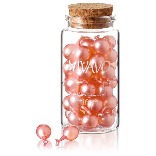 MIVAVO Keratin Hair Treatment Hair Care Capsules For Dry And Damaged Hair Suitable For Hair Care After Dyeing Exquisite Glass Bottle Packaging (Pink) 36 Capsules