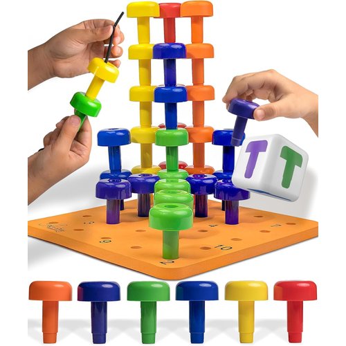 Skoolzy Montessori Sensory Pegboard 33 Piece Set - Develop Sensory Play Occupational Therapy STEM Learning Educational Toys for Kids 2+ - Includes Foam Board, Lacing String, Dice, Storage Bag, eBook