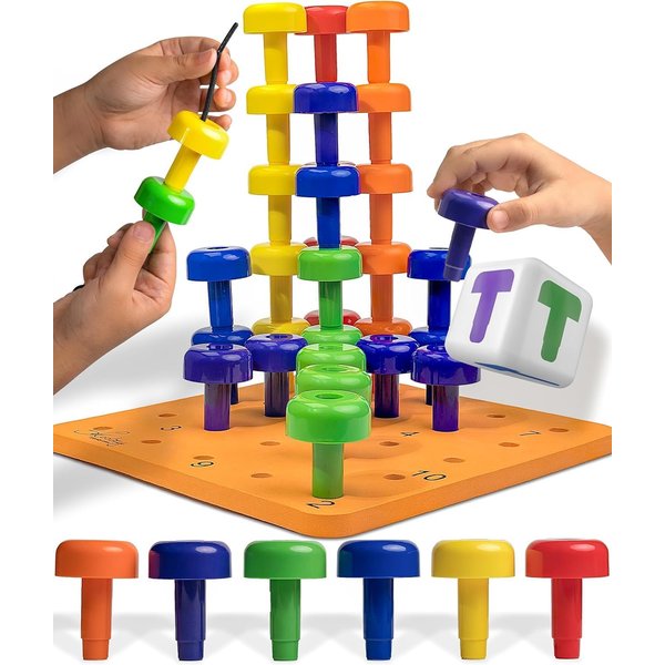 Skoolzy Montessori Sensory Pegboard 33 Piece Set - Develop Sensory Play Occupational Therapy STEM Learning Educational Toys for Kids 2+ - Includes Foam Board, Lacing String, Dice, Storage Bag, eBook